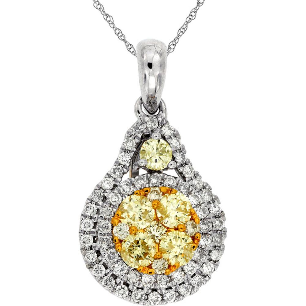 14K White Gold Yellow Diamond & Diamond Halo Pendant - 1.14 Carats Total Diamond Weight