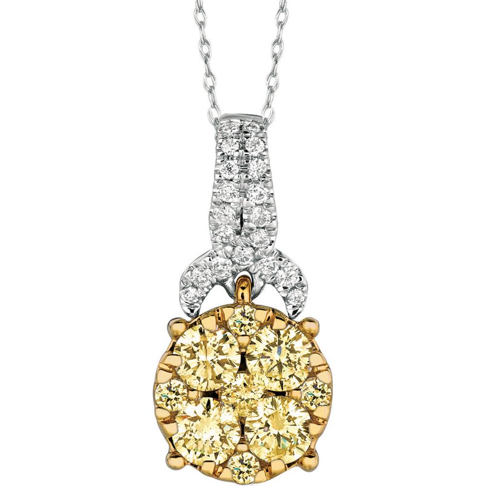14K White Gold Yellow Diamond & Diamond Halo Pendant - 1.73 Carats Total Diamond Weight