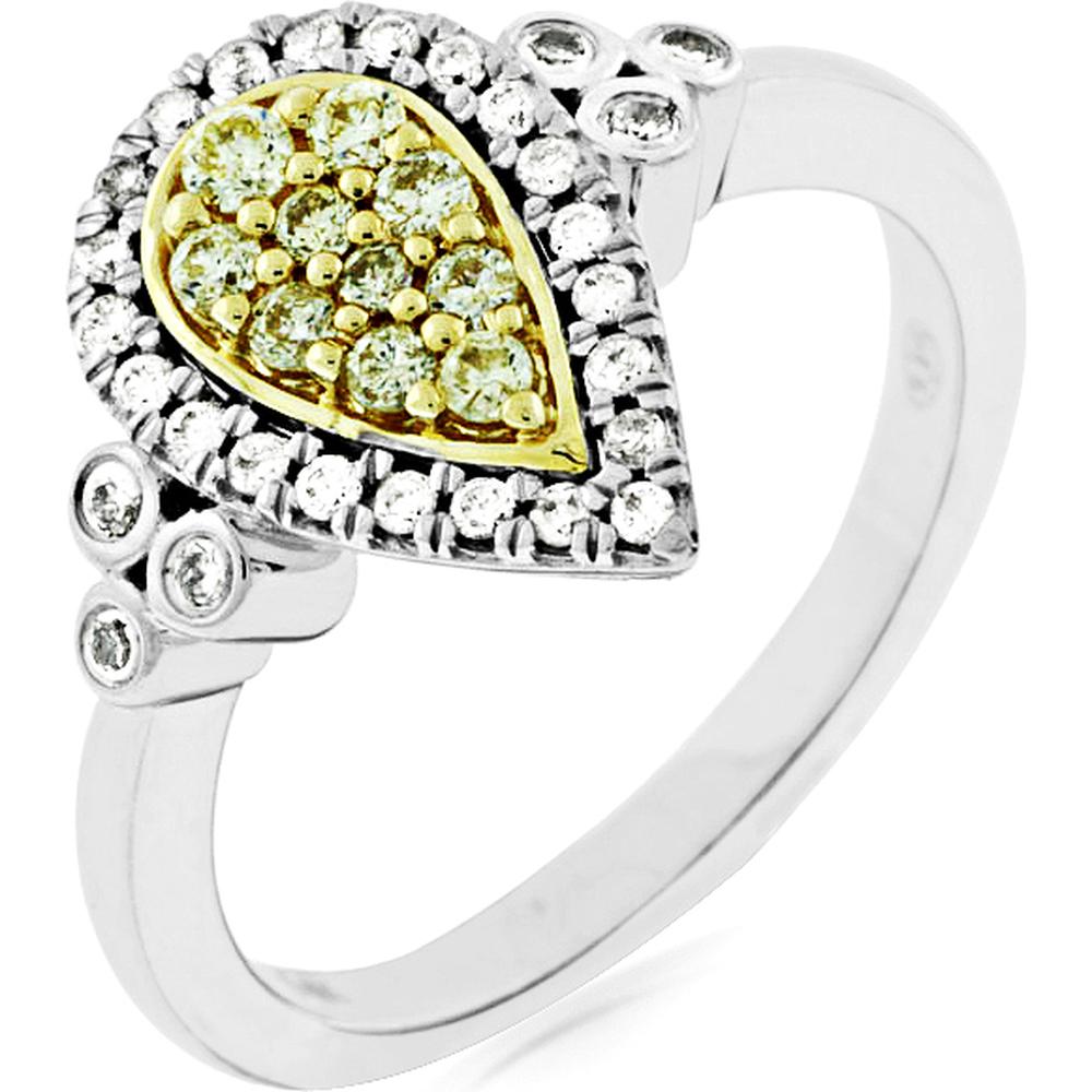 14K White Gold Yellow Diamond & Diamond Halo Ring - 0.38 Carats Total Diamond Weight