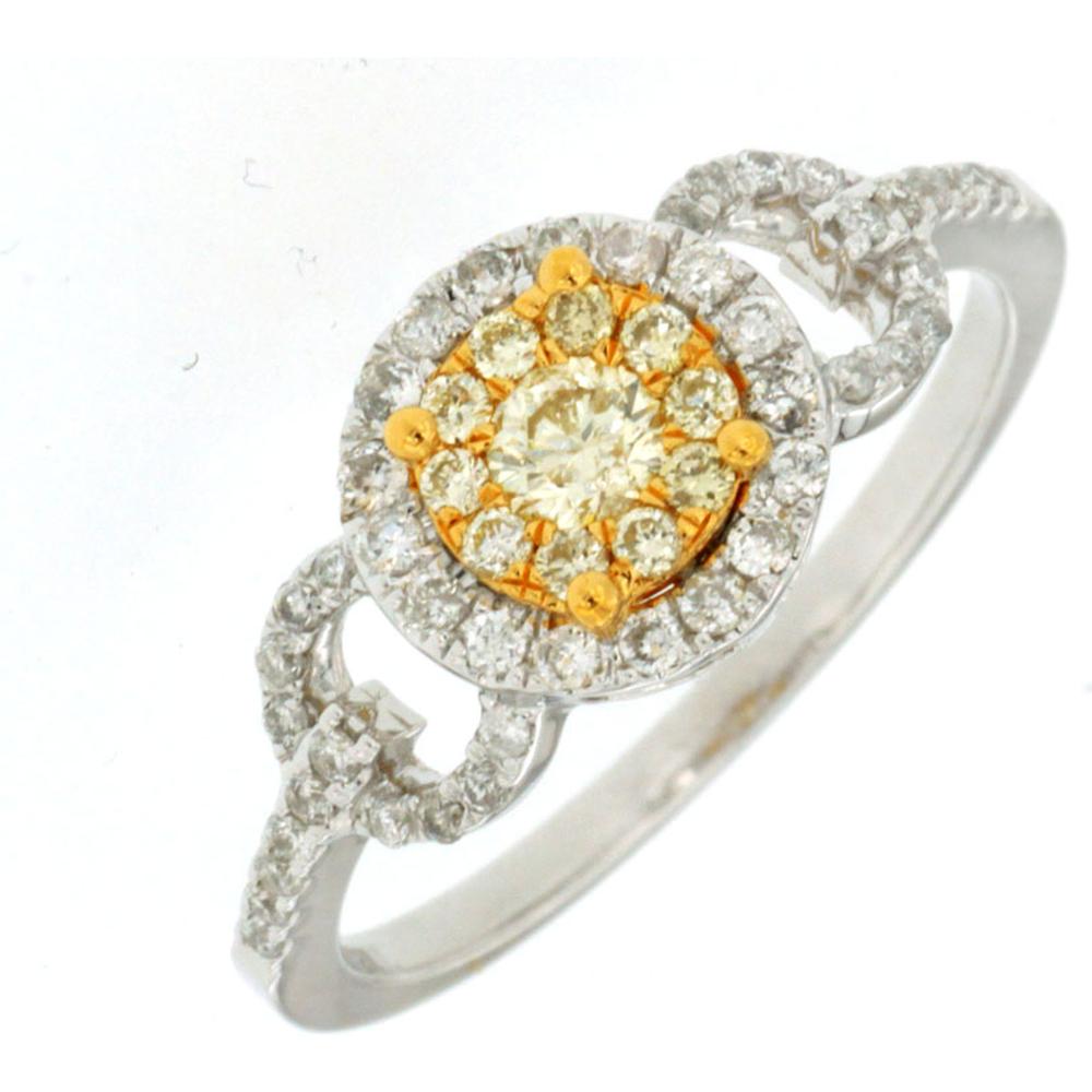 14K White Gold Yellow Diamond & Diamond Halo Ring - 0.51 Carats Total Diamond Weight