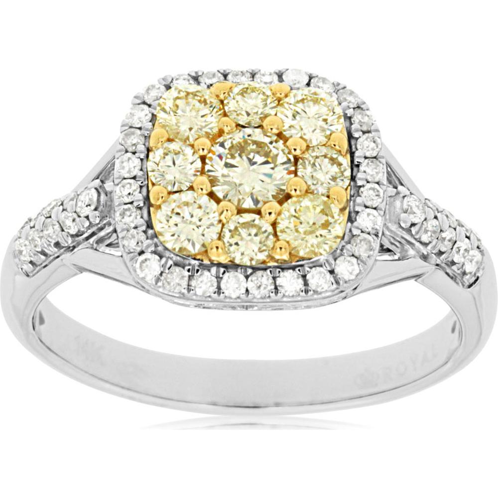 14K White Gold Yellow Diamond & Diamond Halo Ring - 0.62 Carats Yellow Diamond and 0.27 Carats Total Diamond Weight