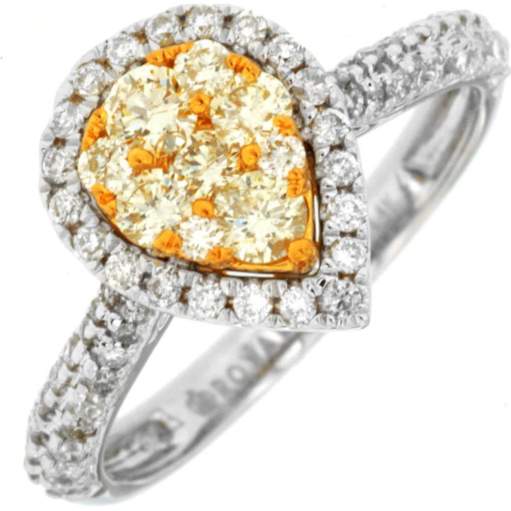 14K White Gold Yellow Diamond & Diamond Halo Ring - 0.83 Carats Total Diamond Weight