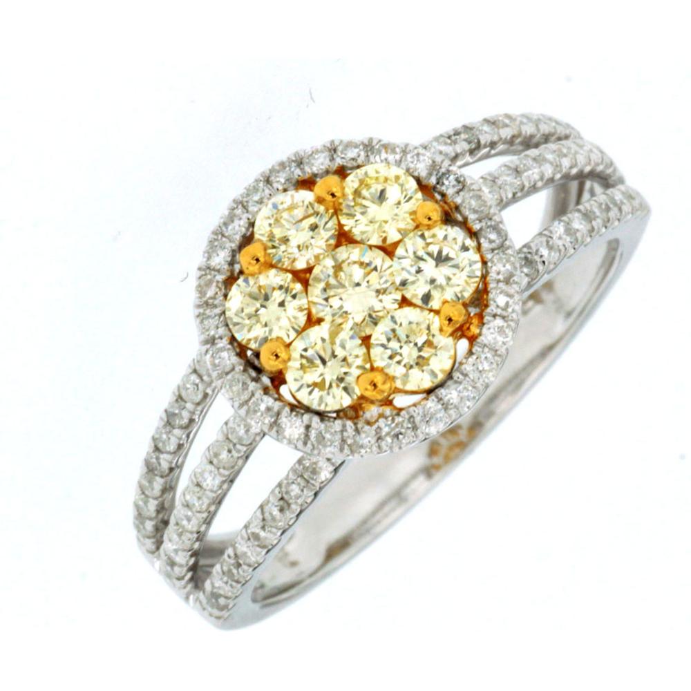 14K White Gold Yellow Diamond and Diamond Halo Ring - 1.00 Carats Total Diamond Weight