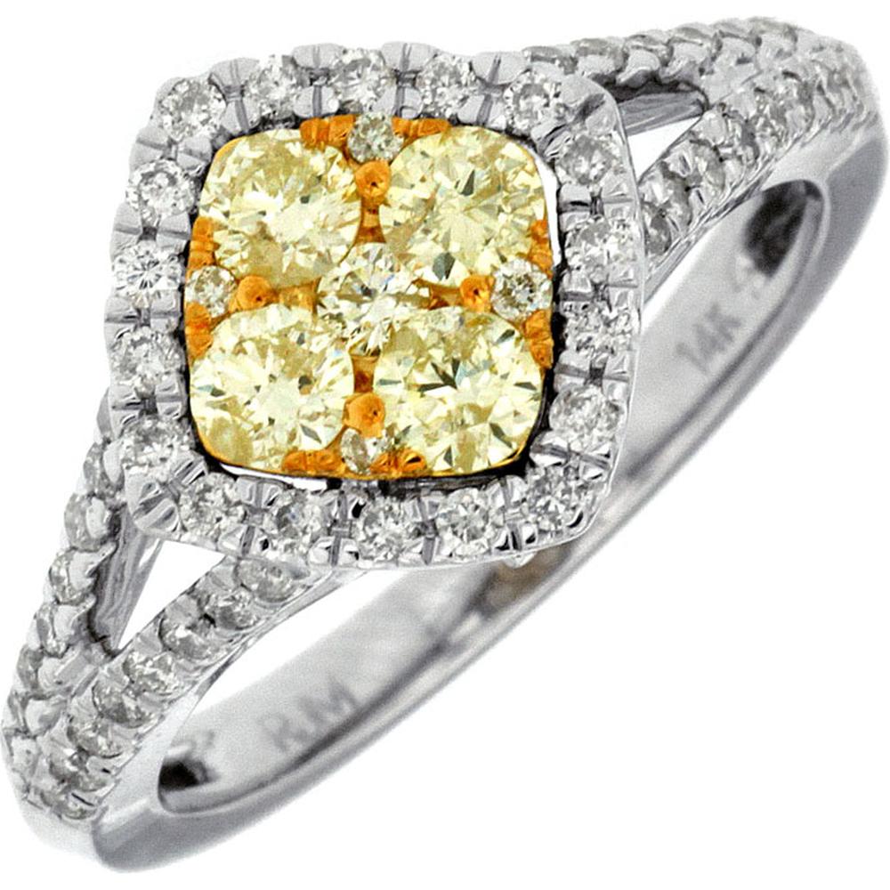 14K White Gold Yellow Diamond & Diamond Halo Ring - 1.01 Carats Total Diamond Weight