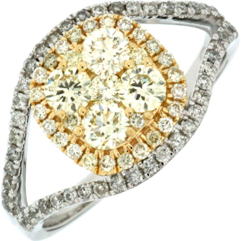 14K White Gold Yellow Diamond & Diamond Halo Ring - 1.07 Carats Total Diamond Weight