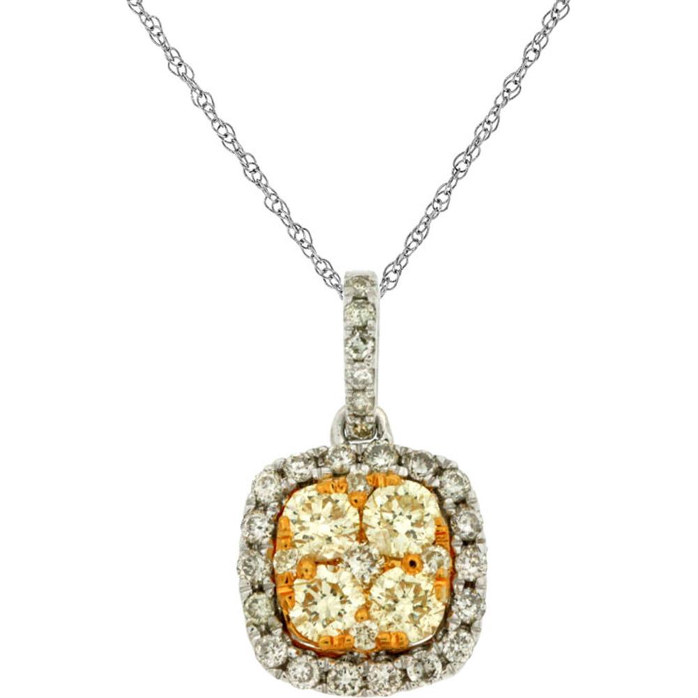 14K White Gold Yellow Diamond & Diamond Pendant - 0.46 Carats Yellow Diamond, 0.20 Carats Total Diamond Weight