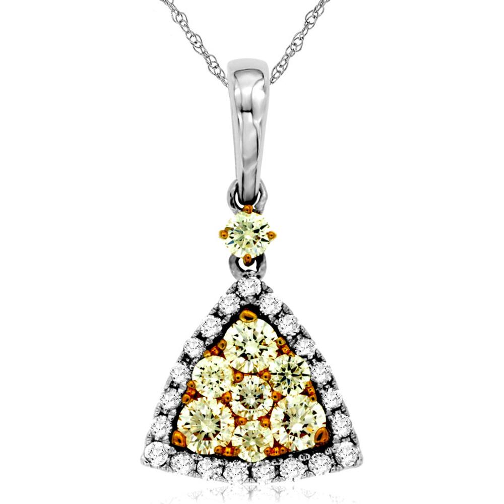 14K White Gold Yellow Diamond & Diamond Pendant - 0.61 Carats Yellow Diamond & 0.20 Carats White Diamonds