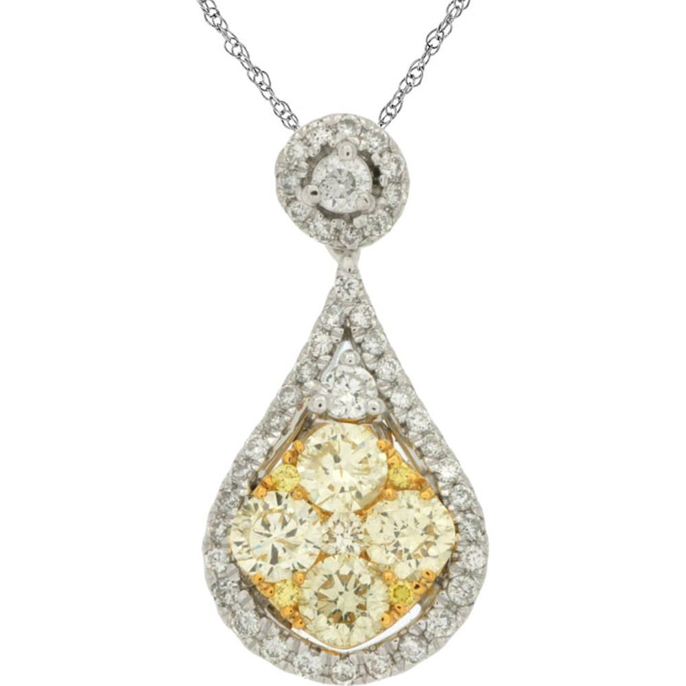 14K White Gold Yellow Diamond & Diamond Pendant - 1.07 Carats Total Diamond Weight