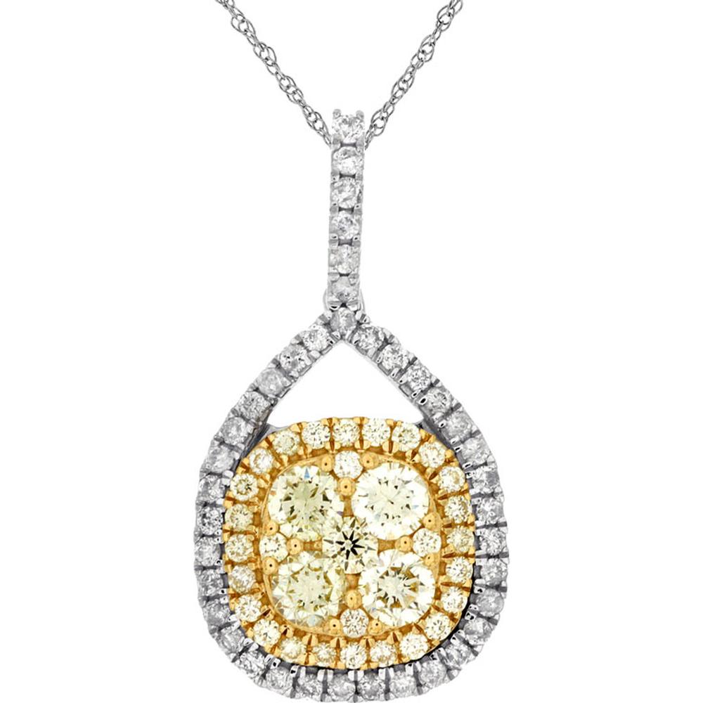 14K White Gold Yellow Diamond & Diamond Pendant with Halo - 0.93 Carats Total Diamond Weight