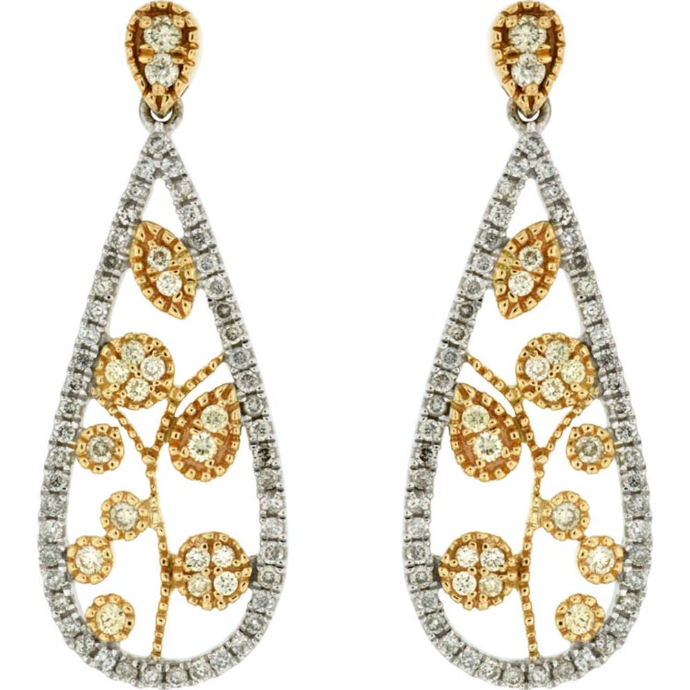 14K White Gold Yellow Diamond & Diamond Teardrop Earrings - 0.70 Carats Total Diamond Weight