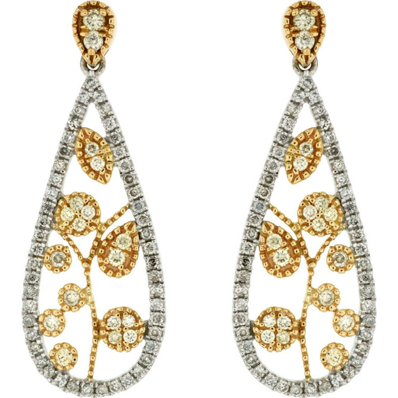 14K White Gold Yellow Diamond & Diamond Teardrop Earrings - 0.70 Carats Total Diamond Weight