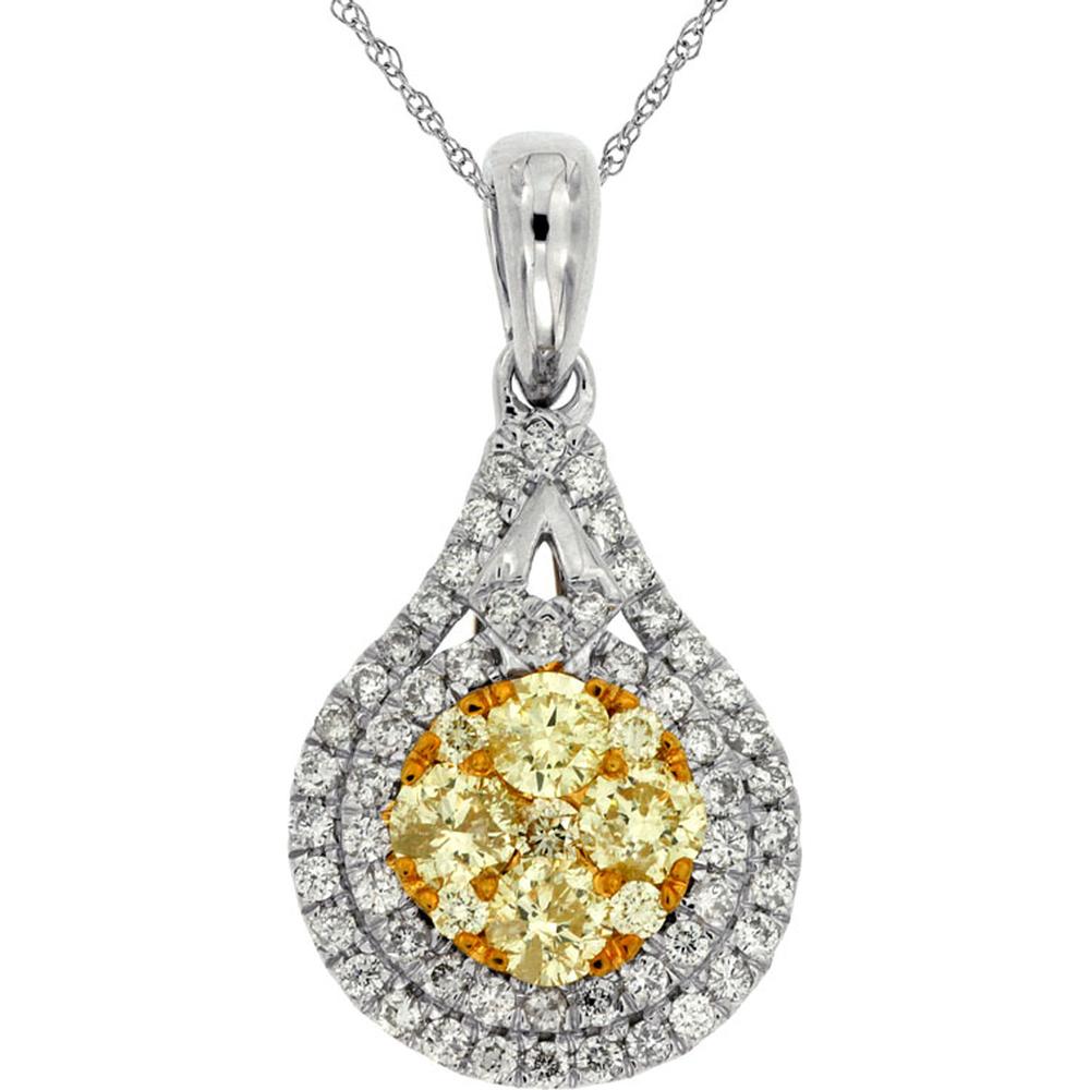 14K White Gold Yellow Diamond & Diamond Teardrop Pendant - 0.93 Carats Total Diamond Weight