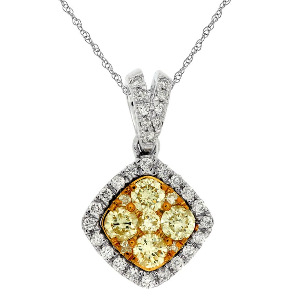 14K White Gold Yellow Diamond & White Diamond Halo Pendant - 0.82 Carats Total Diamond Weight