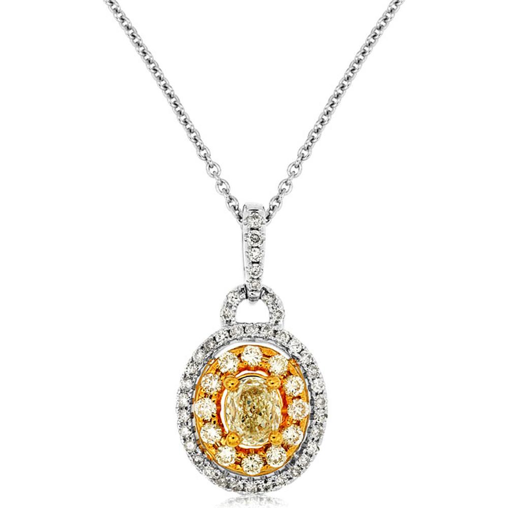 14K White Gold Yellow Diamond Halo Pendant with 0.26 Carat Center Oval Cut Diamond & 0.48 Carat Total Diamond Accents - Royal Jewelry