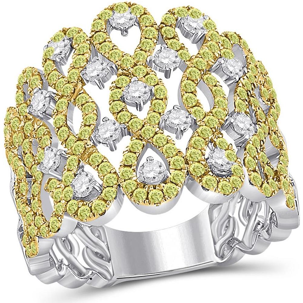 14K White Gold Yellow Diamond Twist Cocktail Ring with Round Diamonds - 1.62 Carat Total Gem Weight