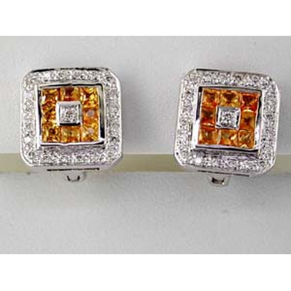 14K White Gold Yellow Sapphire and Diamond Halo Earrings - 1.16 Carats Total Gem Weight