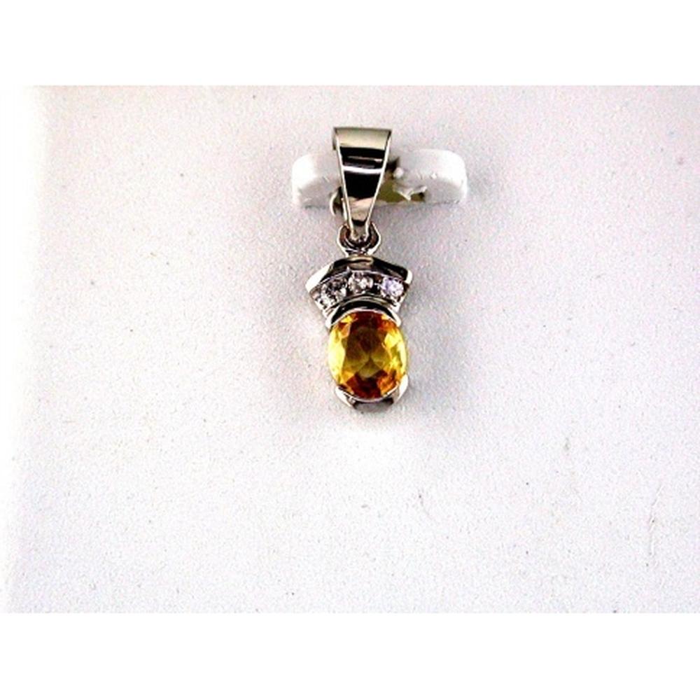 14K White Gold Yellow Sapphire and Diamond Pendant - 0.45 Carat Oval Yellow Sapphire with 0.04 Carat Round Diamond Accents - Royal Jewelry