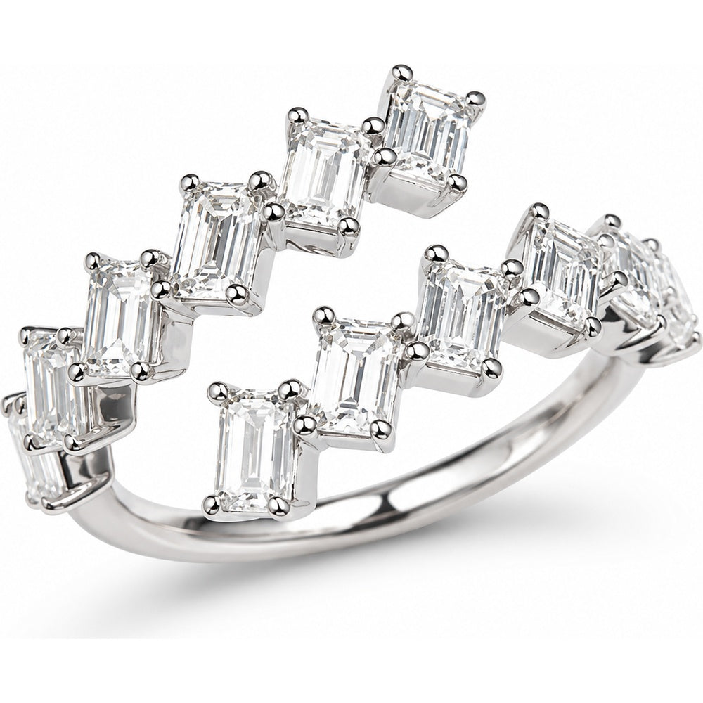 14K White Gold Zigzag Geometric Fashion Ring with Emerald Cut Diamonds - 1.81 Carat Total Diamond Weight by Auriventus