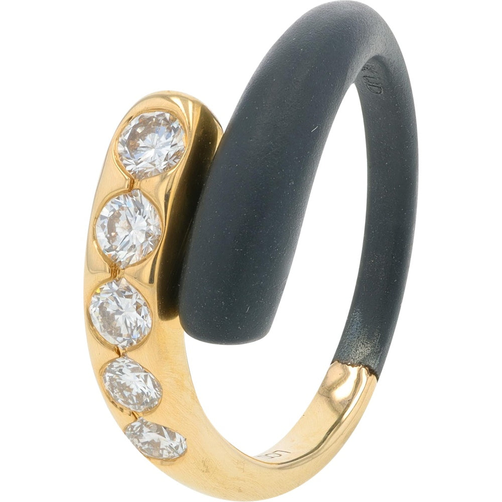 14K Yellow and Black Gold Bypass Ring with Channel-Set Round Lab Grown Diamonds - 0.50 Carat Total Diamond Weight