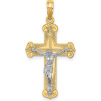 14K Yellow and Rhodium Two-Tone Engraved Crucifix Pendant Charm - Faith-Inspired Design by Oro Pregiato