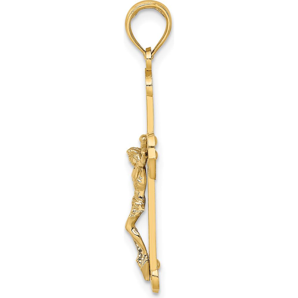 14K Yellow and Rhodium Two-Tone Engraved Crucifix Pendant Charm - Faith-Inspired Design by Oro Pregiato