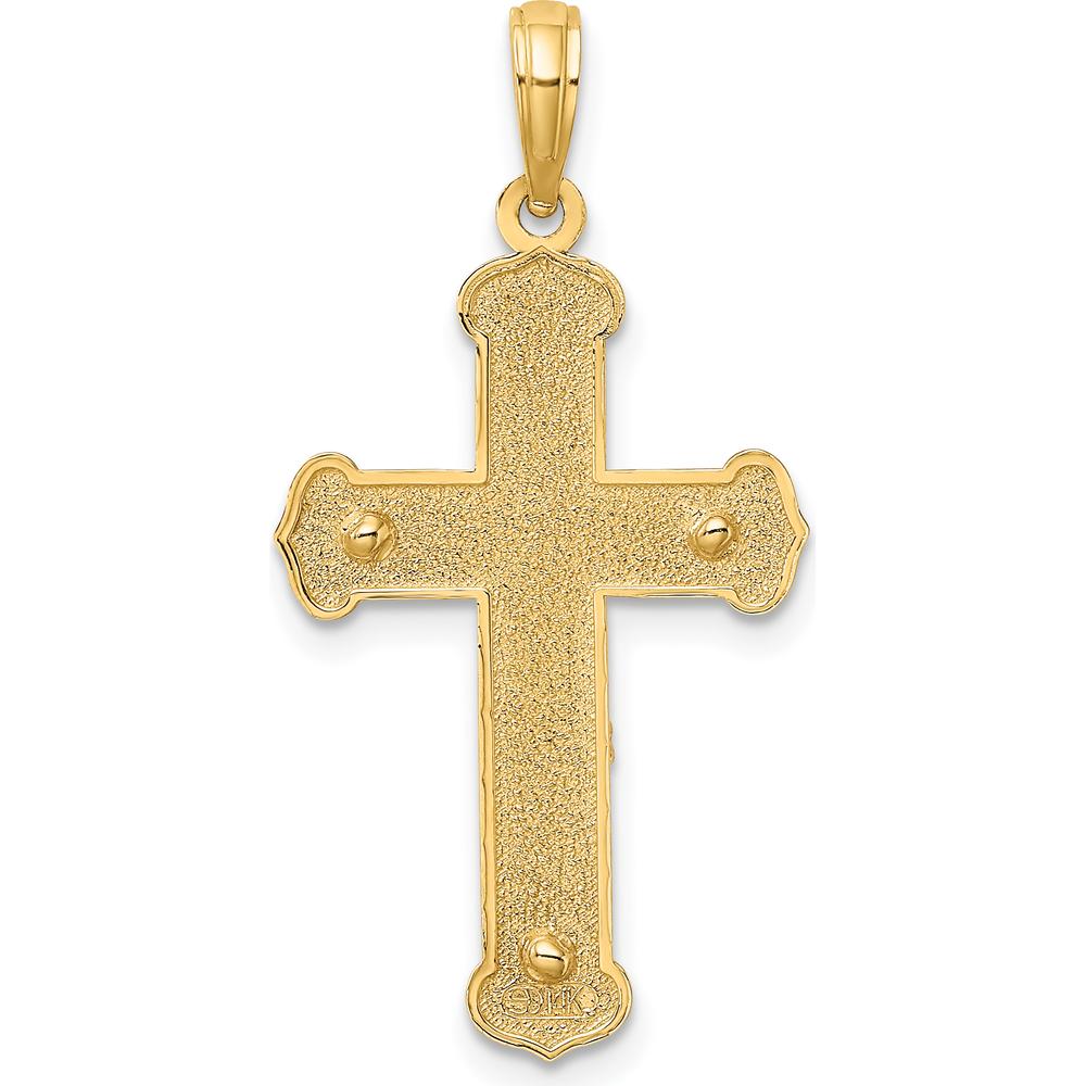 14K Yellow and Rhodium Two-Tone Engraved Crucifix Pendant Charm - Faith-Inspired Design by Oro Pregiato