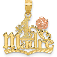 14K Yellow and Rose Gold #1 MADRE Pendant with Diamond-Cut Finish by Oro Pregiato