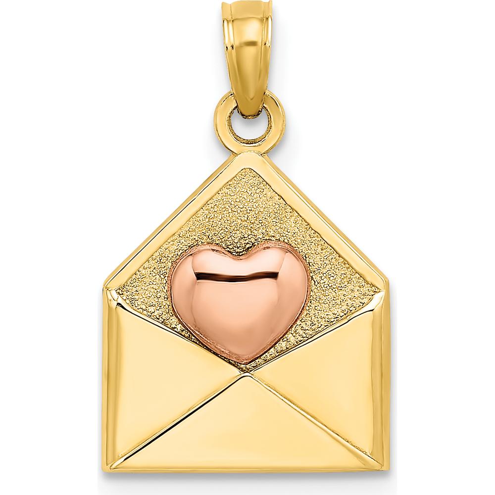14K Yellow and Rose Gold 3D Heart XOXO Envelope Charm - Polished and Textured Design by Oro Pregiato