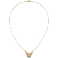 14K Yellow and Rose Gold Butterfly Filigree Pendant Necklace with Rhodium-Plated Box Chain - 18" Length by 0