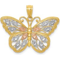 14K Yellow and Rose Gold Butterfly Pendant with Diamond-Cut Rhodium Accents by Oro Pregiato