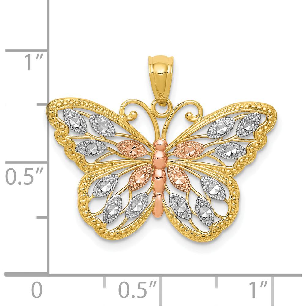 14K Yellow and Rose Gold Butterfly Pendant with Diamond-Cut Rhodium Accents by Oro Pregiato