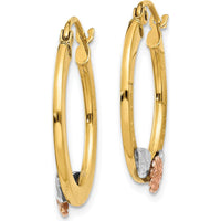 14K Yellow & Rose Gold Diamond-Cut Flower Hoop Earrings with Rhodium Detailing - 21mm by 0