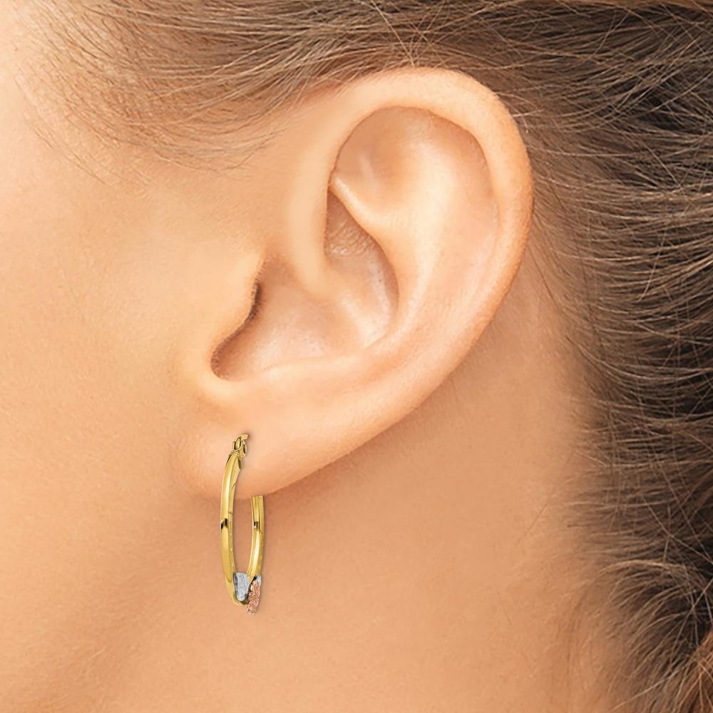 14K Yellow & Rose Gold Diamond-Cut Flower Hoop Earrings with Rhodium Detailing - 21mm by 0
