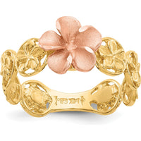 14K Yellow and Rose Gold Diamond-Cut Plumeria Flower Ring by Oro Pregiato
