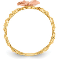 14K Yellow and Rose Gold Diamond-Cut Plumeria Flower Ring by Oro Pregiato