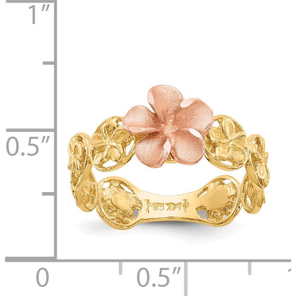 14K Yellow and Rose Gold Diamond-Cut Plumeria Flower Ring by Oro Pregiato