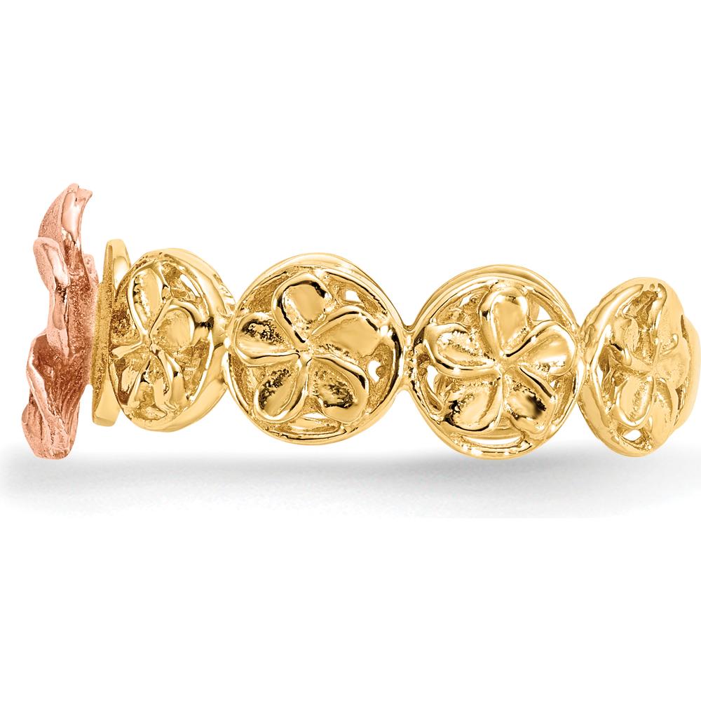 14K Yellow and Rose Gold Diamond-Cut Plumeria Flower Ring by Oro Pregiato
