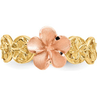 14K Yellow and Rose Gold Diamond-Cut Plumeria Flower Ring by Oro Pregiato