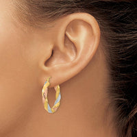 14K Yellow and Rose Gold Diamond-Cut Twist Hoop Earrings - 26.4mm Length by 0