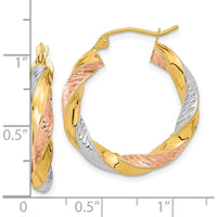 14K Yellow and Rose Gold Diamond-Cut Twist Hoop Earrings - 26.4mm Length by 0