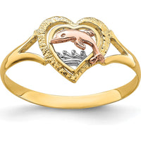 14K Yellow and Rose Gold Dolphin in Heart Themed Ring with Rhodium Detail by Oro Pregiato
