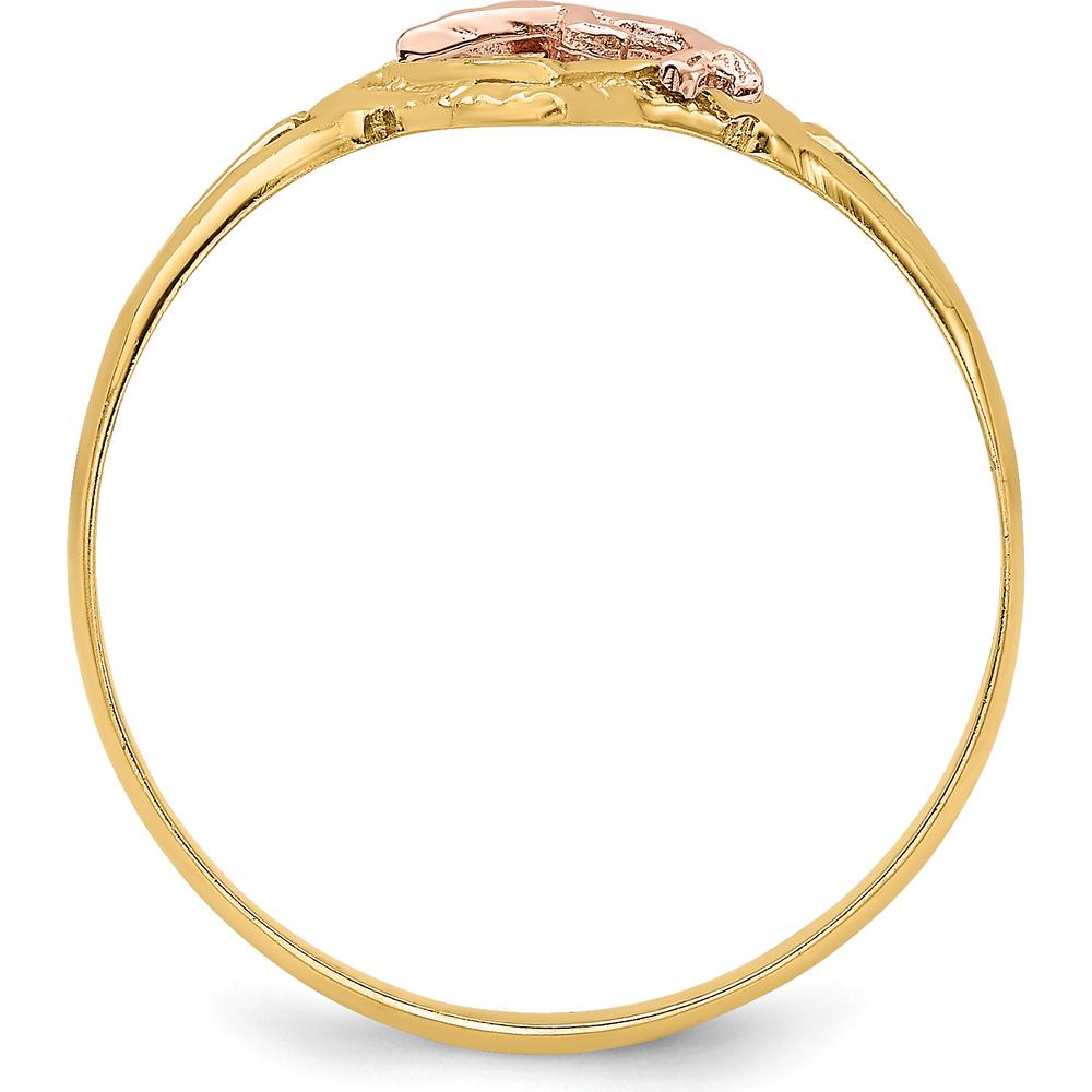 14K Yellow and Rose Gold Dolphin in Heart Themed Ring with Rhodium Detail by Oro Pregiato