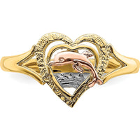 14K Yellow and Rose Gold Dolphin in Heart Themed Ring with Rhodium Detail by Oro Pregiato