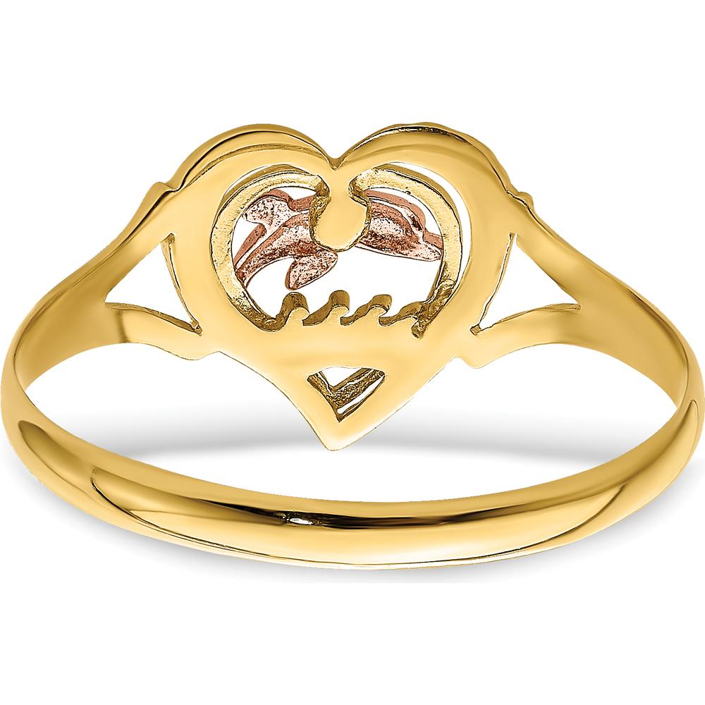 14K Yellow and Rose Gold Dolphin in Heart Themed Ring with Rhodium Detail by Oro Pregiato