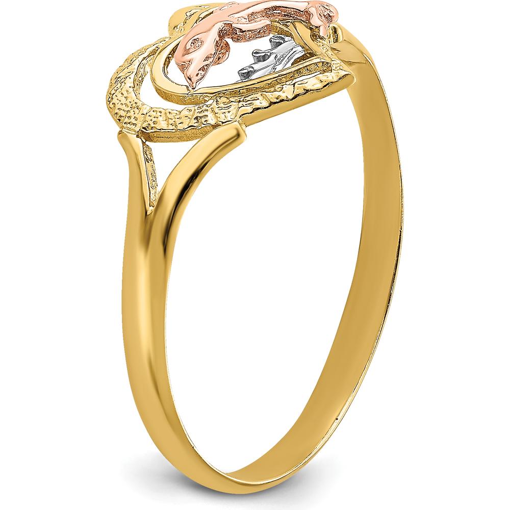 14K Yellow and Rose Gold Dolphin in Heart Themed Ring with Rhodium Detail by Oro Pregiato