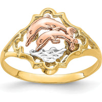 14K Yellow and Rose Gold Double Dolphin Ring with Rhodium Detailing by Oro Pregiato