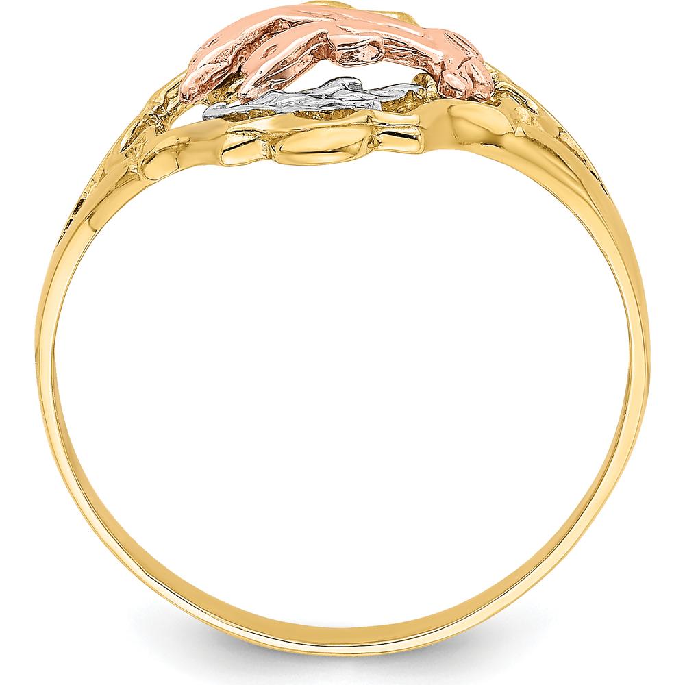 14K Yellow and Rose Gold Double Dolphin Ring with Rhodium Detailing by Oro Pregiato