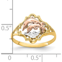 14K Yellow and Rose Gold Double Dolphin Ring with Rhodium Detailing by Oro Pregiato