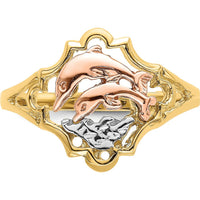14K Yellow and Rose Gold Double Dolphin Ring with Rhodium Detailing by Oro Pregiato