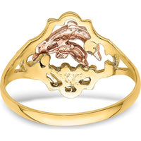 14K Yellow and Rose Gold Double Dolphin Ring with Rhodium Detailing by Oro Pregiato